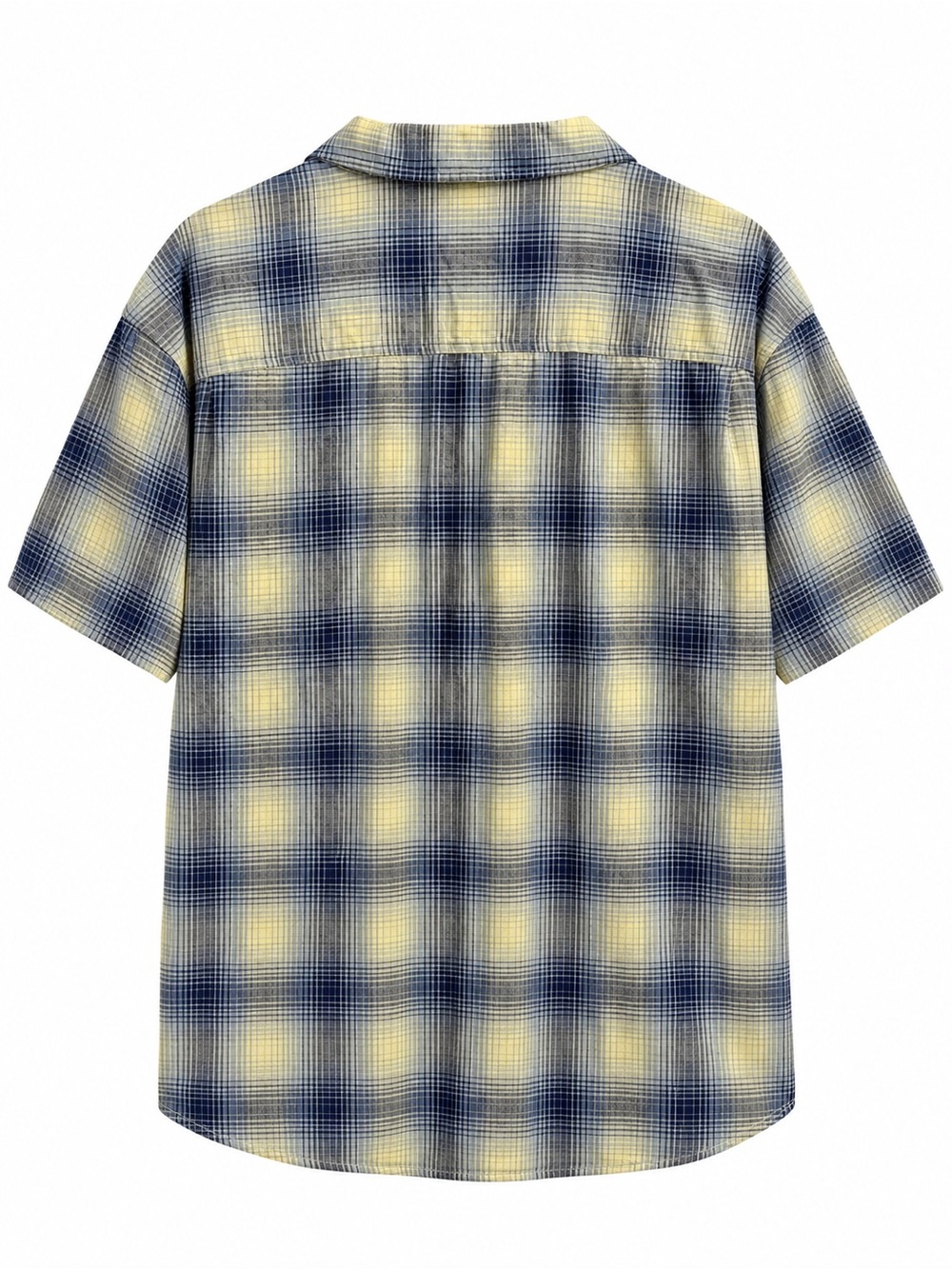 Guess Short-Sleeve Plaid Button-Down Shirt in Navy and Yellow - Picture 2 of 3